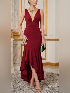 Sachin + Babi Deep Burgundy High-Low Mermaid Dress